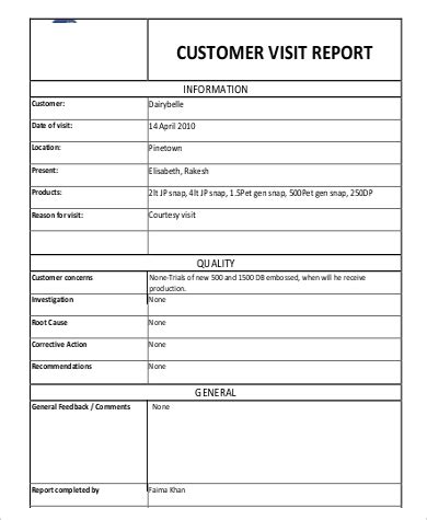 customer visit report template word